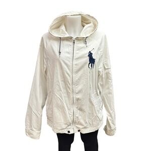 Polo Ralph Lauren Vintage White Zip Windbreaker Jacket Unisex Pony Logo sz M